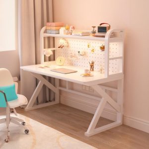 "Black/Burgundy/Cream Wood Kids Desk with Locker, 1 Shelf & Hutch"