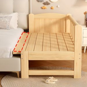 "Unfinished Color Simple Pine Wood Standard Children Bed with Footboard, Gender Neutral Guardrail"