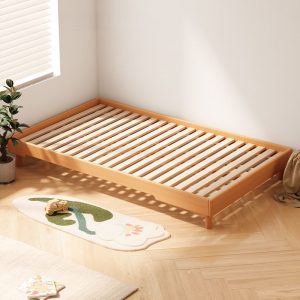"Unfinished Color Simple Natural Wood Standard Children Bed with Sponge Mattress, Detachable Guardrails for Gender Neutral"