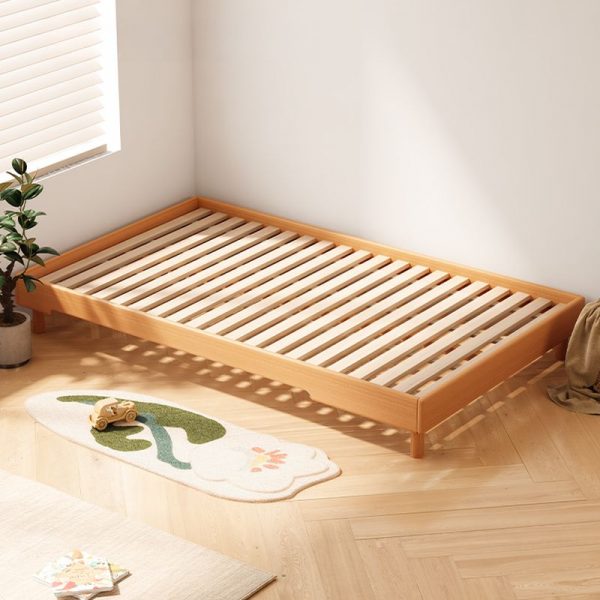 "Unfinished Color Simple Natural Wood Standard Children Bed with Sponge Mattress, Detachable Guardrails for Gender Neutral"