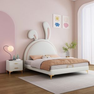 "Chic Chalk Timber Standard Kids Bed with Animals Theme, Pleather Upholstery, Coir Mattress & Headboard for Girl/Woman+"